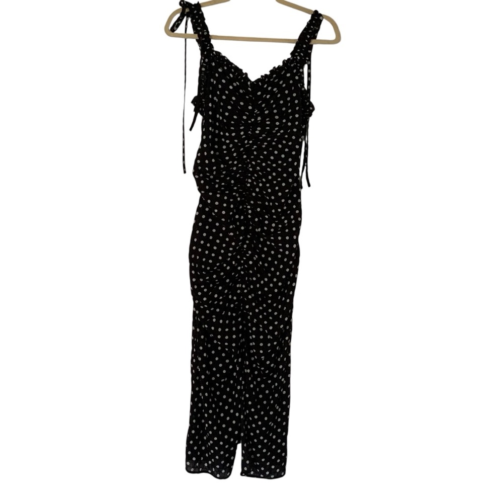 Costar New York Small Black & White Polka Dot Ruched Sleeveless Midi Dress
